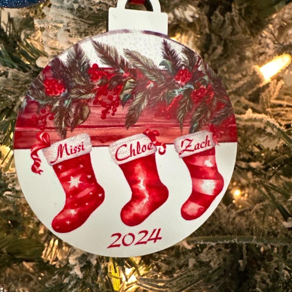 Personalized Holiday Ornament with Red Stockings‎